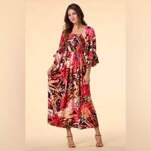 Smocked Floral Ruffled Dress